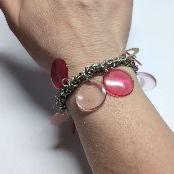 366 Silver Rings Translucent Pink Purple Beaded Stretch Bracelet - Picture 1 of 4